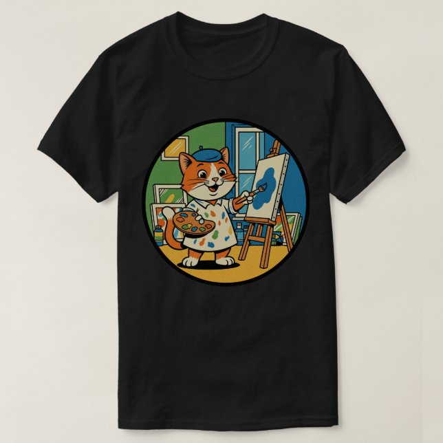 Artistic Cat Painter - Creative Feline Artist T-Shirt (Design Front)