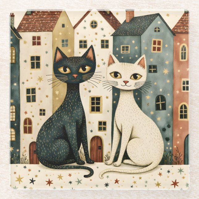 Artistic Cats Glass Coaster (Front)