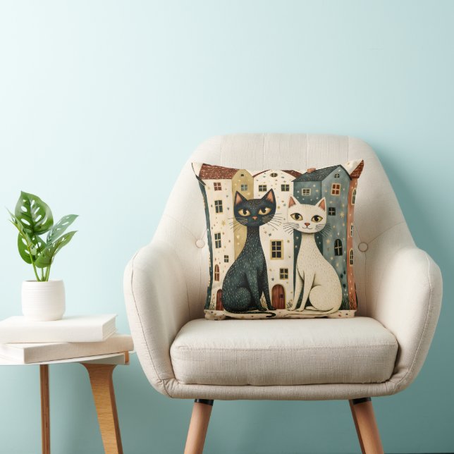 Artistic Cats Throw Pillow (Chair)
