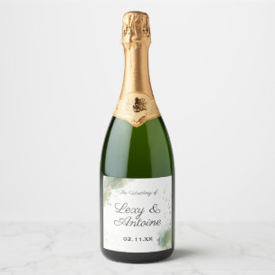 Artistic Chic Moss Green Gold Wedding Sparkling Wine Label