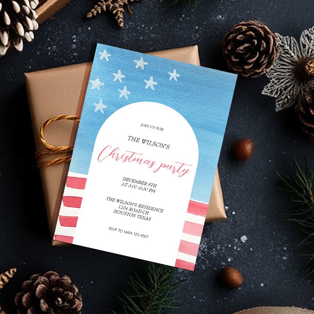 Artistic Christmas Patriotic Red And Blue Invitation (Creator Uploaded)