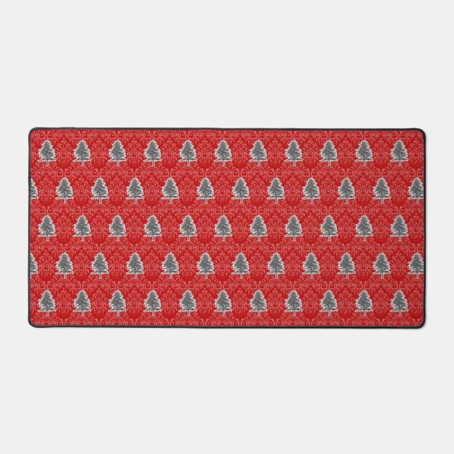 Artistic Christmas Tree Pattern Grey Red Holiday Desk Mat (Front)