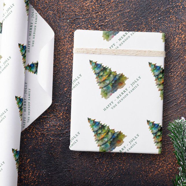 Artistic Christmas Tree Watercolor Merry Jolly  Wrapping Paper (Creator Uploaded)