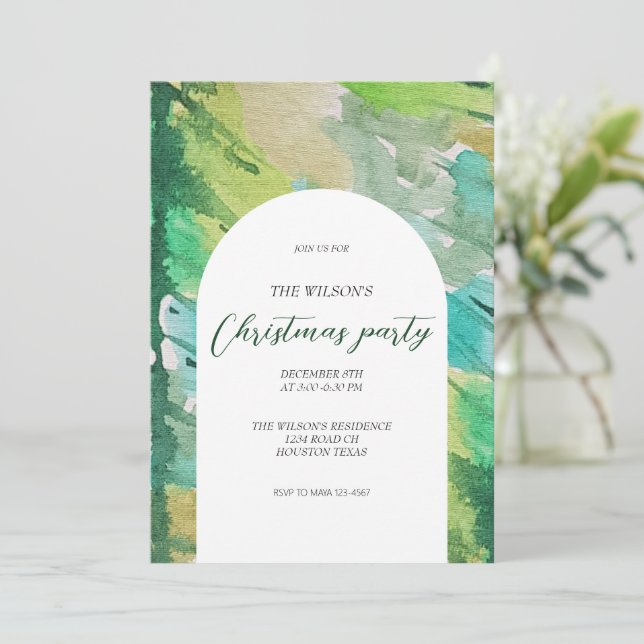 Artistic Christmas Watercolor Blue Tree Pattern  Invitation (Standing Front)
