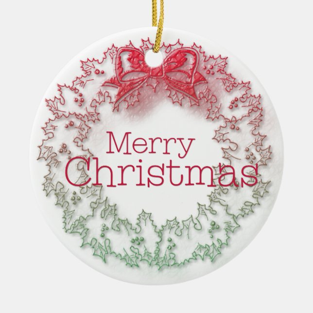 Artistic Christmas wreath Ceramic Tree Decoration (Front)