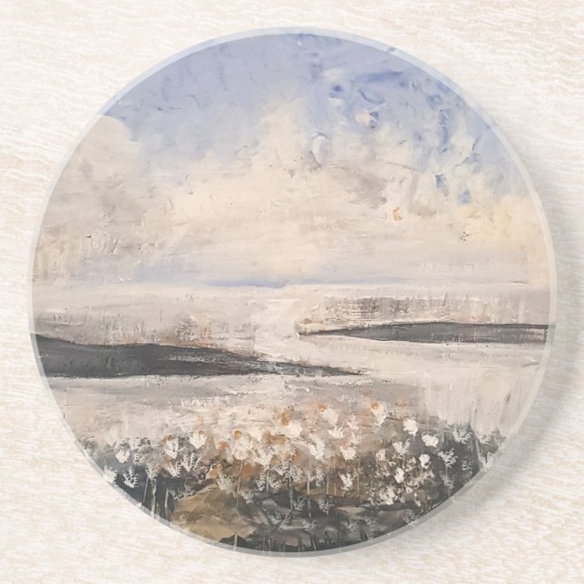 Artistic Coastal Floral Landscape  Coaster (Front)