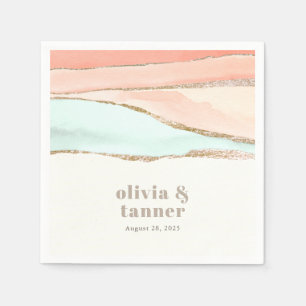 Artistic Coastal Watercolor Abstract Wedding Napkin