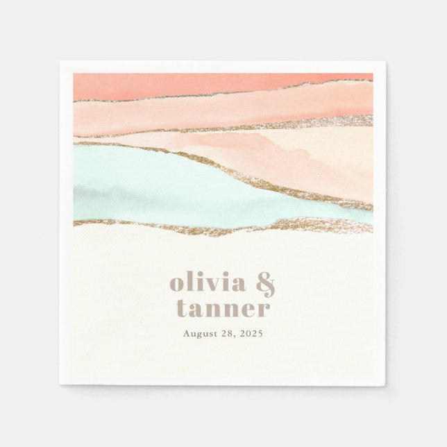 Artistic Coastal Watercolor Abstract Wedding Napkin (Front)