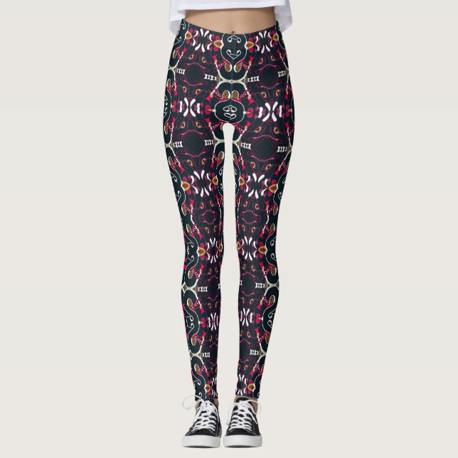 Artistic collage multicolored pattern leggings (Front)