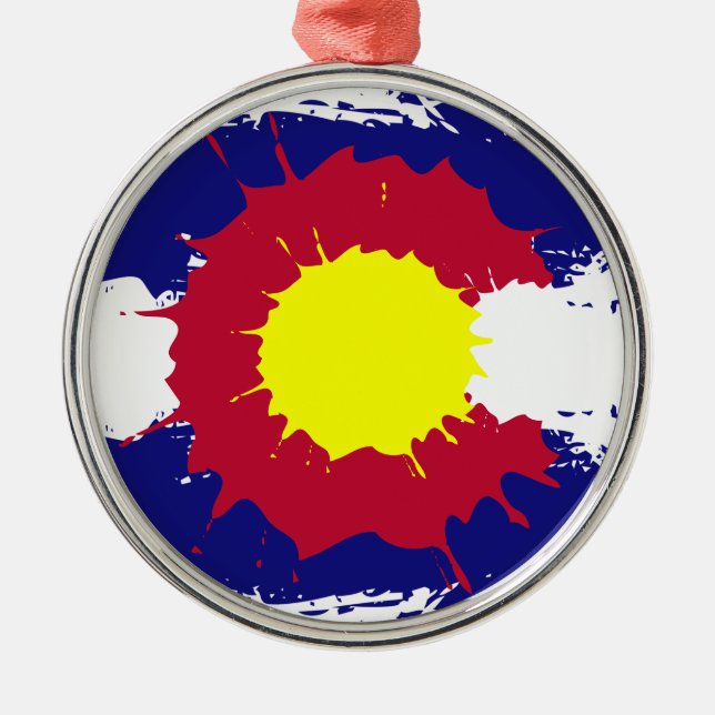 Artistic Colorado flag paint splatter ornament (Front)