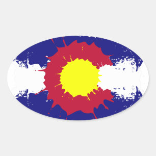 Artistic Colorado flag paint splatter oval sticker