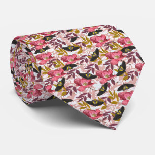 Artistic Colorful Butterflies & Poppy Flowers Tie