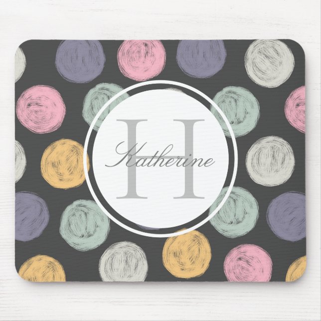 artistic colorful pastel polka dot double monogram mouse pad (Front)