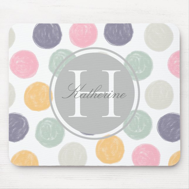 artistic colorful pastel polka dot double monogram mouse pad (Front)