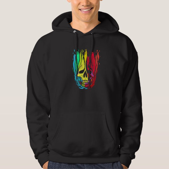 Artistic Colorful Skull Wax Drip Painting Style Gr Hoodie (Front)