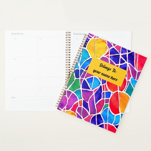 Artistic colourful abstract geometric personalised planner (Display)