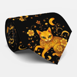 Artistic Colourful Art Nouveau Cat Pattern Tie