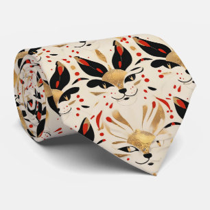 Artistic Colourful Art Nouveau Cat Pattern Tie
