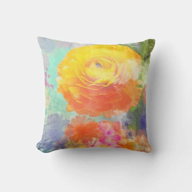 Artistic colourful floral cushion (Front)