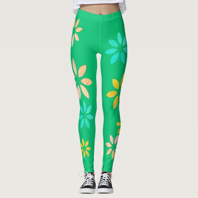 Artistic Colourful Floral Pattern Exercise Legging (Front)