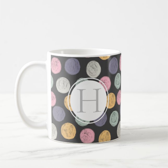 artistic colourful pastel polka dot monogram coffee mug (Left)