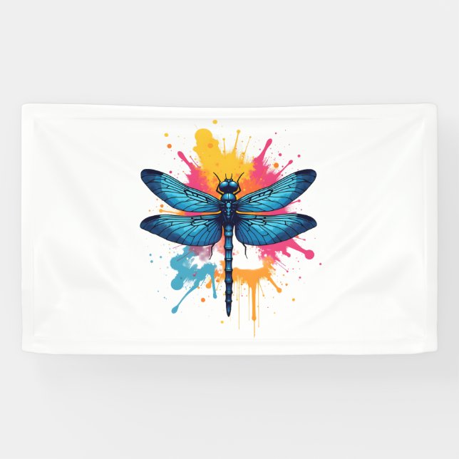 Artistic Colourful Pop Art painted Dragonfly Banner (Horizontal)