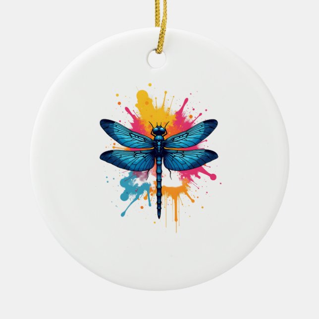 Artistic Colourful Pop Art painted Dragonfly Ceramic Tree Decoration (Front)