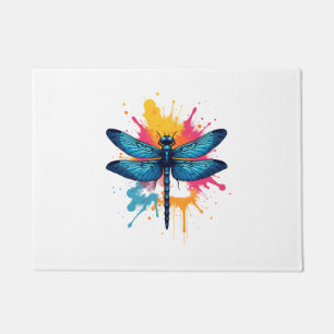 Artistic Colourful Pop Art painted Dragonfly Doormat