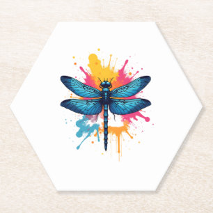 Artistic Colourful Pop Art painted Dragonfly Paper Coaster