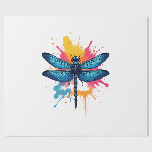 Artistic Colourful Pop Art painted Dragonfly Wrapping Paper (Flat)
