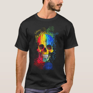 Artistic Colourful Skull Wax Drip Painting Groovy T-Shirt