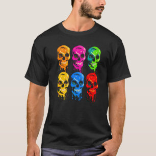 Artistic Colourful Skull Wax Drip Painting Groovy T-Shirt