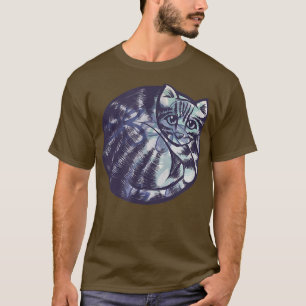 Artistic Curled Up Cat Cute Blue Tabby Cat Art  T-Shirt