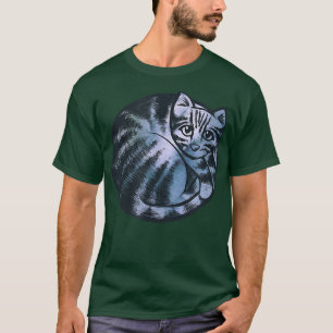 Artistic Curled Up Cat Cute Caturday Art Blue Cats T-Shirt
