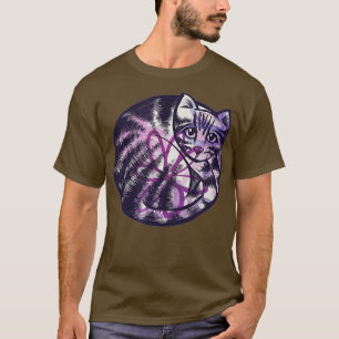 Artistic Curled Up Cat Garden Kitty Purple Flower T-Shirt