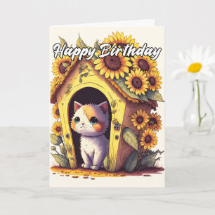 Artistic Daydreaming Kitty Cat Design Card