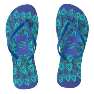 ARTISTIC DECO BLUE TEAL PEACOCK FEATHER & MONOGRAM JANDALS