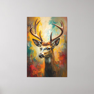 Artistic Deer Portrait Vibrant Oil Painting Canvas Print