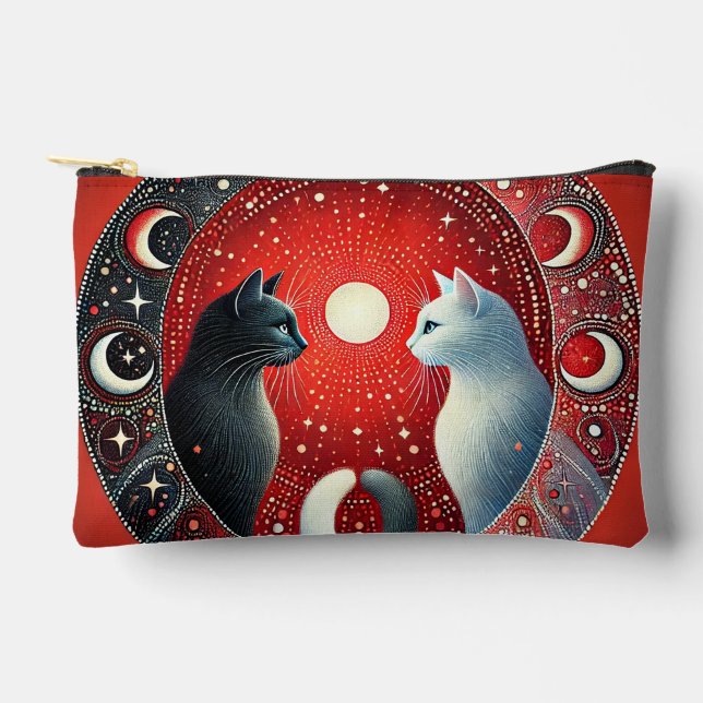 Artistic Depiction of Yin and Yang Cats Accessory Pouch (Front)