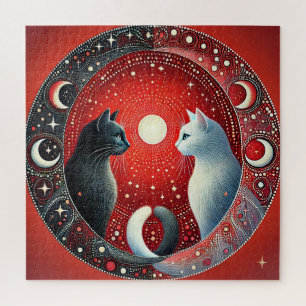 Artistic Depiction of Yin and Yang Cats Jigsaw Puzzle
