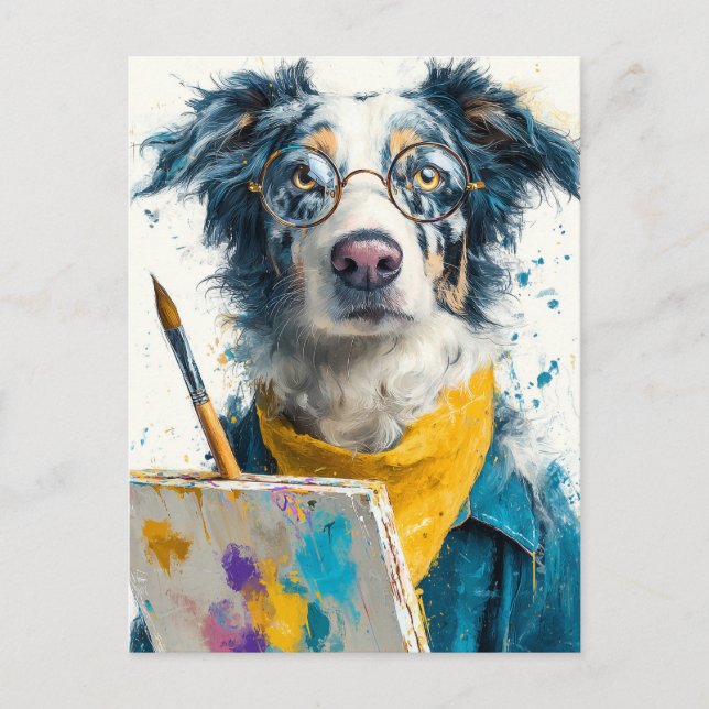 Artistic Dog Painter Portrait Holiday Postcard (Front)