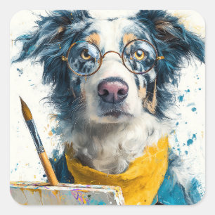 Artistic Dog Painter Portrait Square Sticker