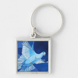 Artistic Dove Outline Art In Cerulean Blue Key Ring