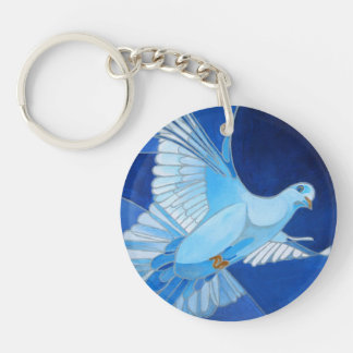 Artistic Dove Outline Art In Cerulean Blue Key Ring