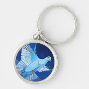 Artistic Dove Outline Art In Cerulean Blue Key Ring