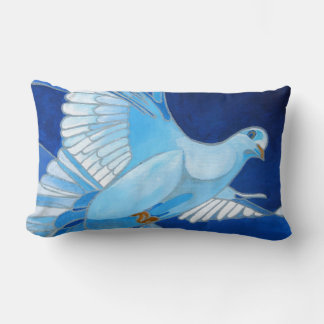 Artistic Dove Outline Art In Cerulean Blue Lumbar Cushion