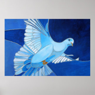 Artistic Dove Outline Art In Cerulean Blue Poster