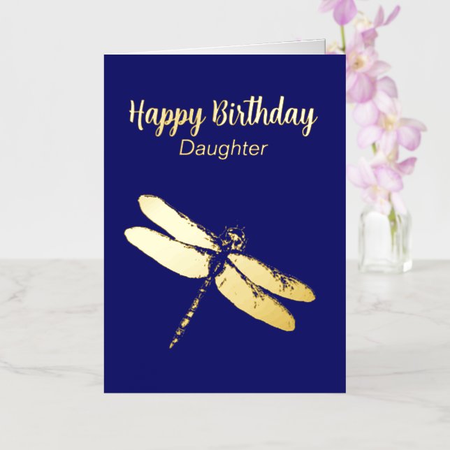 Artistic Dragonfly Navy Foil Birthday Card (Orchid)