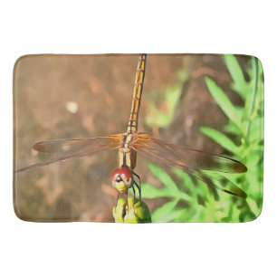 Artistic Dragonfly Resting On A Flower Head Bath Mat