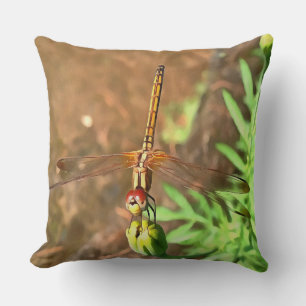 Artistic Dragonfly Resting On A Flower Head Cushion